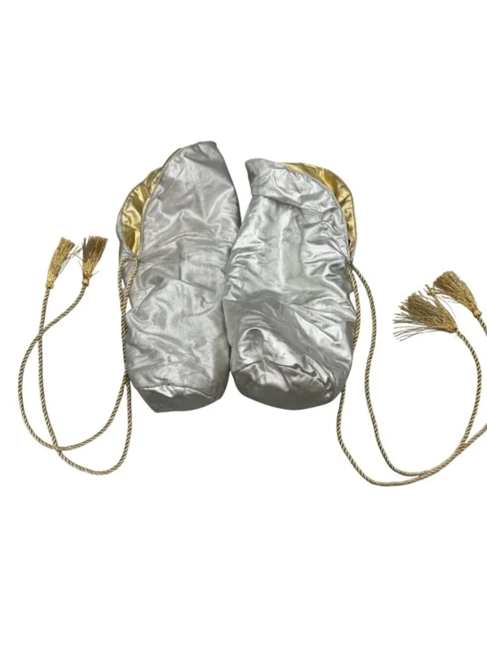 set of 2 Vintage Gold & Silver Drawstring Bag With Tassels 14x7